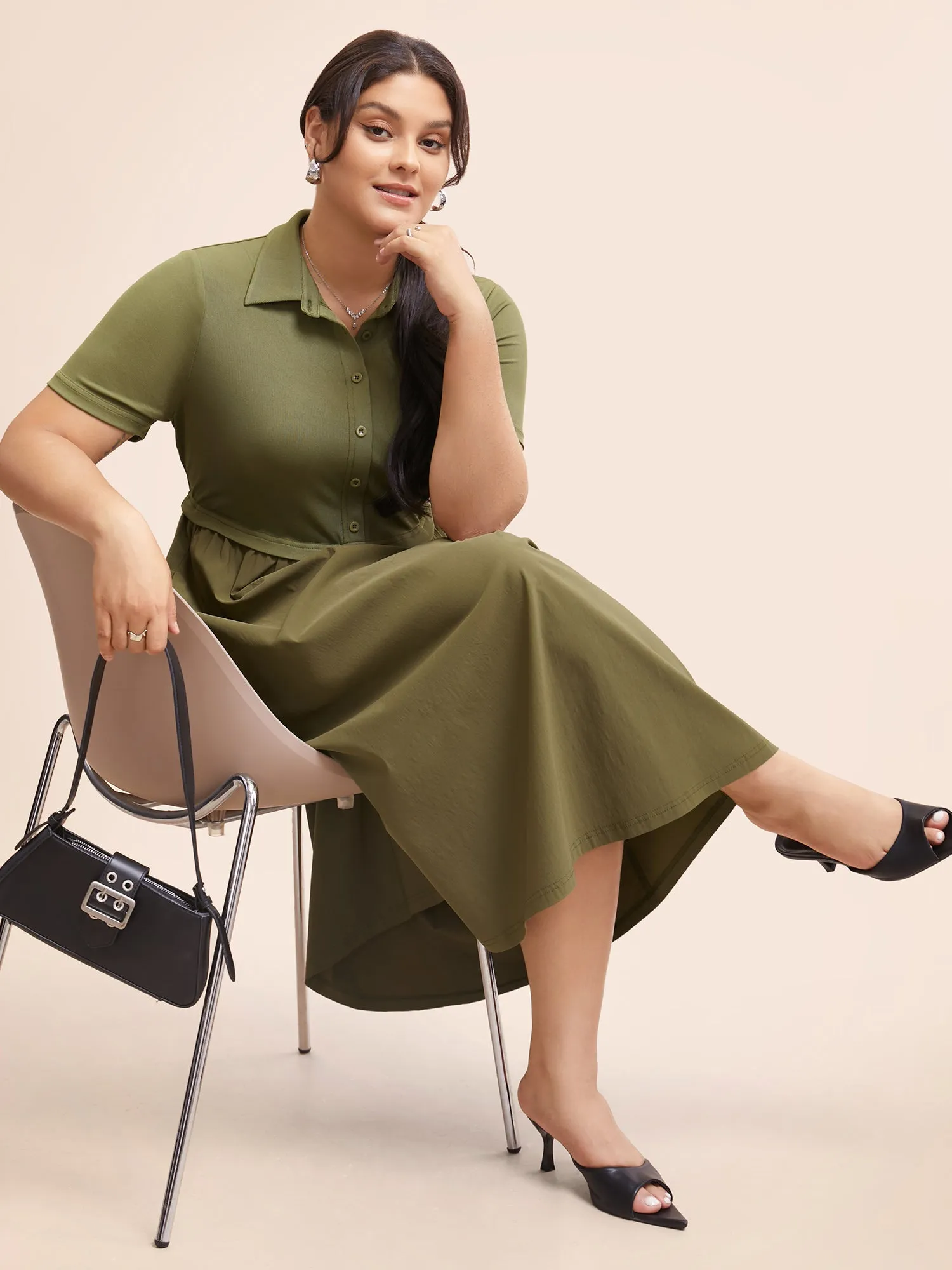 Stretch Woven Waist-Cinching Midi Dress sold by Bloomchic product image thumbnail 3