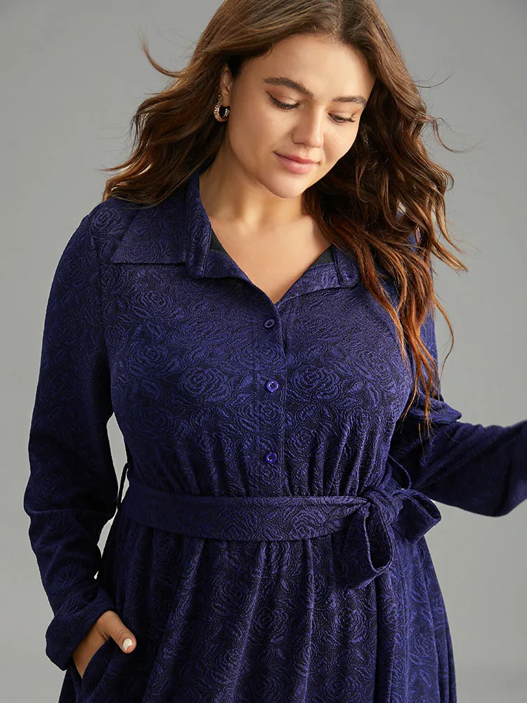 Graphic Jacquard Shirt Collar Belted Dress sold by Bloomchic product image thumbnail 4