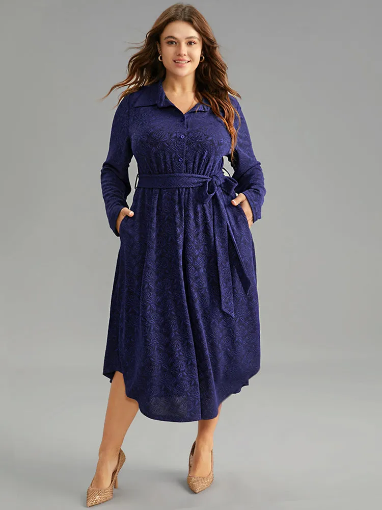Graphic Jacquard Shirt Collar Belted Dress sold by Bloomchic