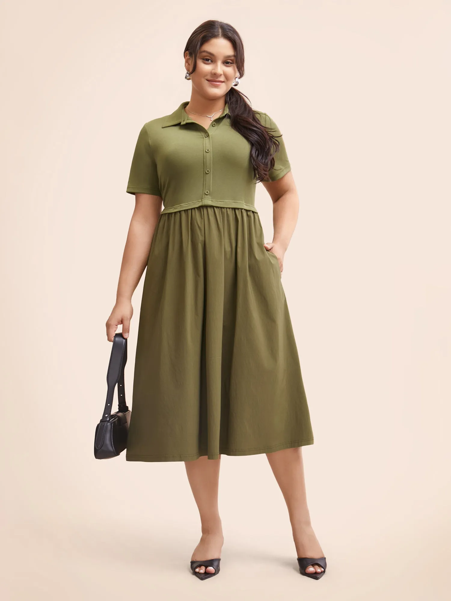 Stretch Woven Waist-Cinching Midi Dress sold by Bloomchic product image thumbnail 2