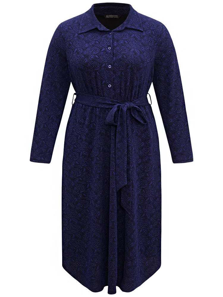 Graphic Jacquard Shirt Collar Belted Dress sold by Bloomchic product image thumbnail 5