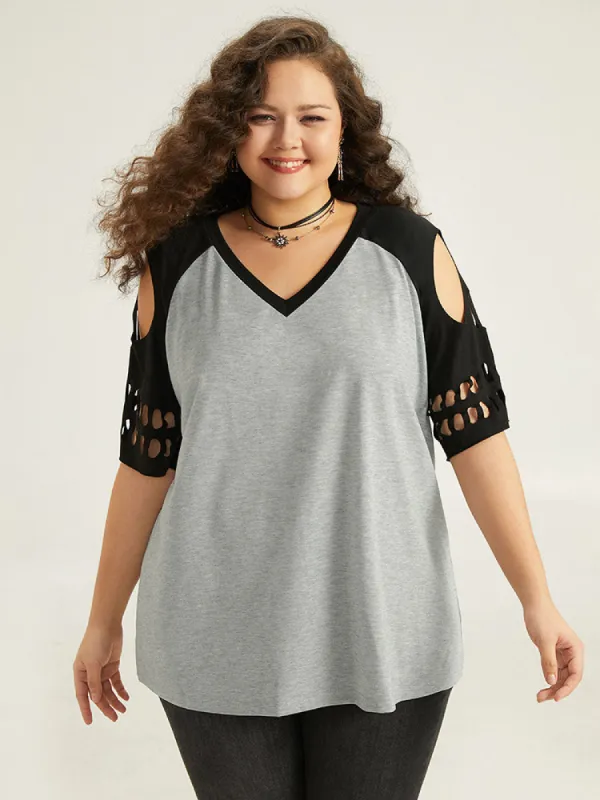 Halloween Skull Cut Out Raglan Sleeve T-shirt sold by Bloomchic