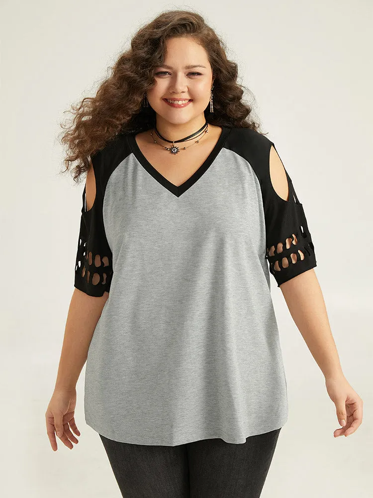 Halloween Skull Cut Out Raglan Sleeve T-shirt sold by Bloomchic