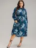 Floral Mock Neck Frill Trim Keyhole Dress sold by Bloomchic
