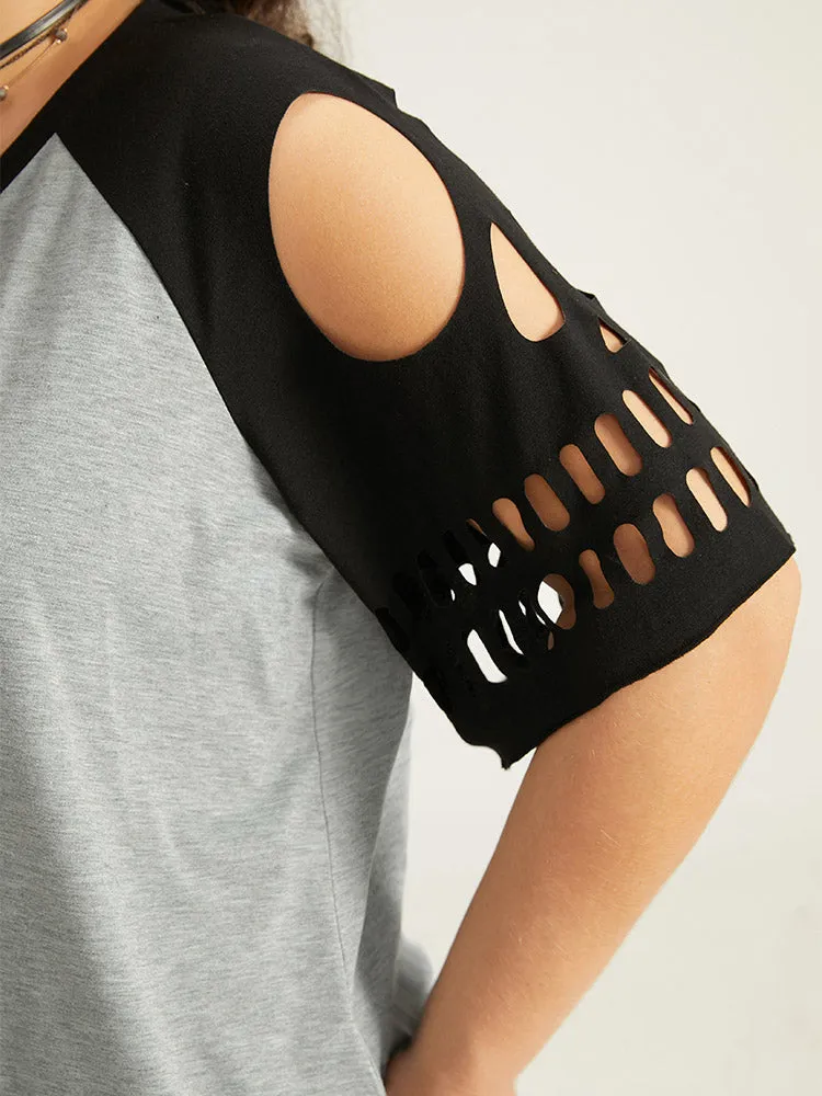 Halloween Skull Cut Out Raglan Sleeve T-shirt sold by Bloomchic product image thumbnail 2