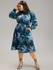 Floral Mock Neck Frill Trim Keyhole Dress sold by Bloomchic