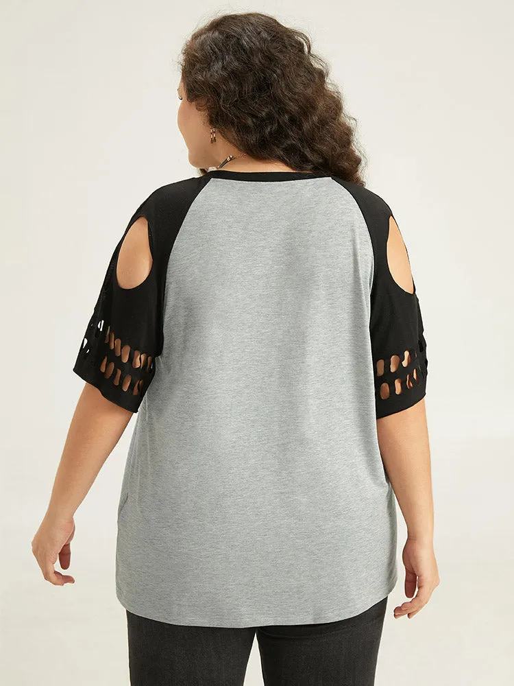 Halloween Skull Cut Out Raglan Sleeve T-shirt sold by Bloomchic product image thumbnail 3