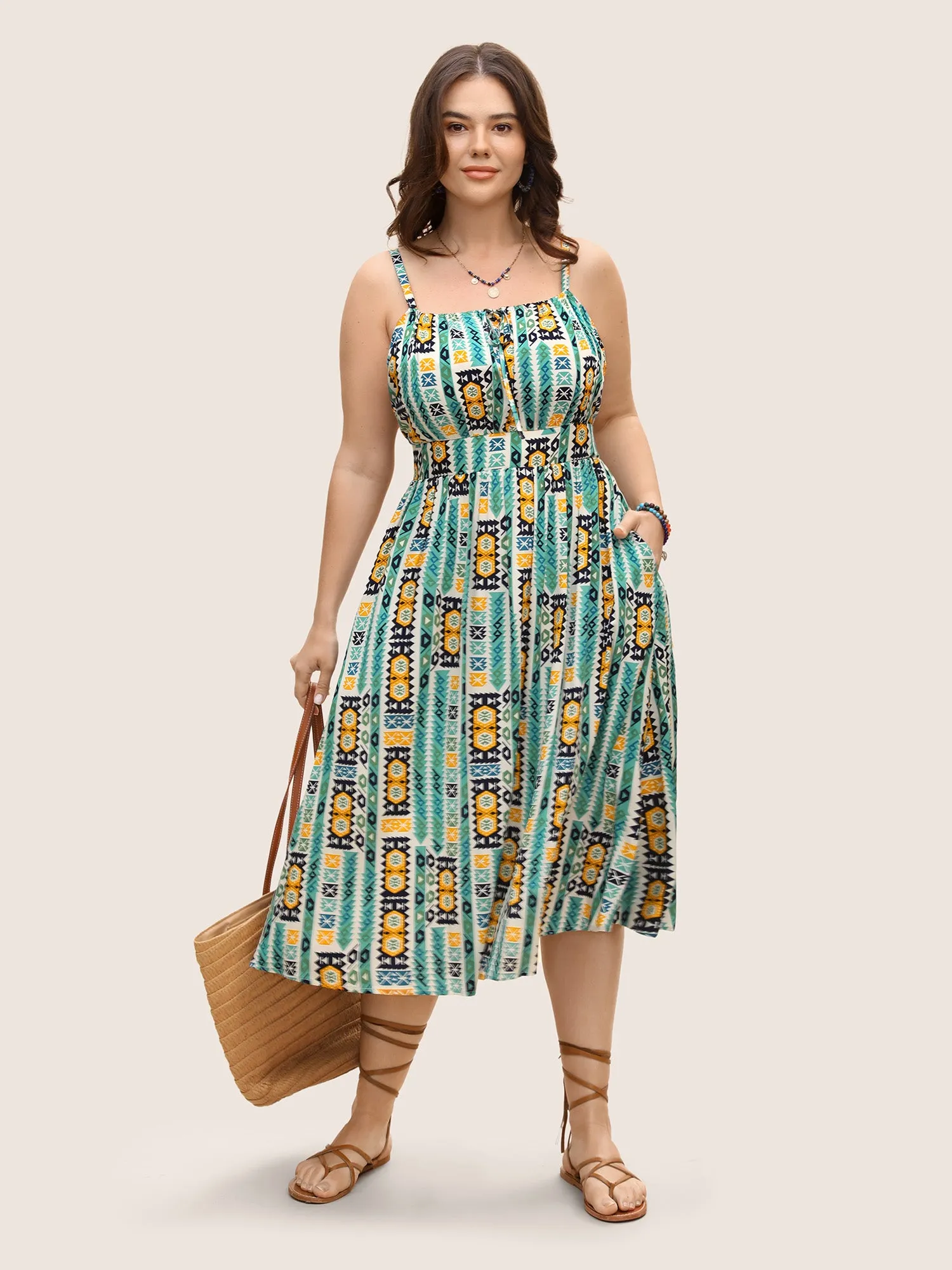 Geometric Bandana Print Tie Knot Midi Dress sold by Bloomchic product image thumbnail 3