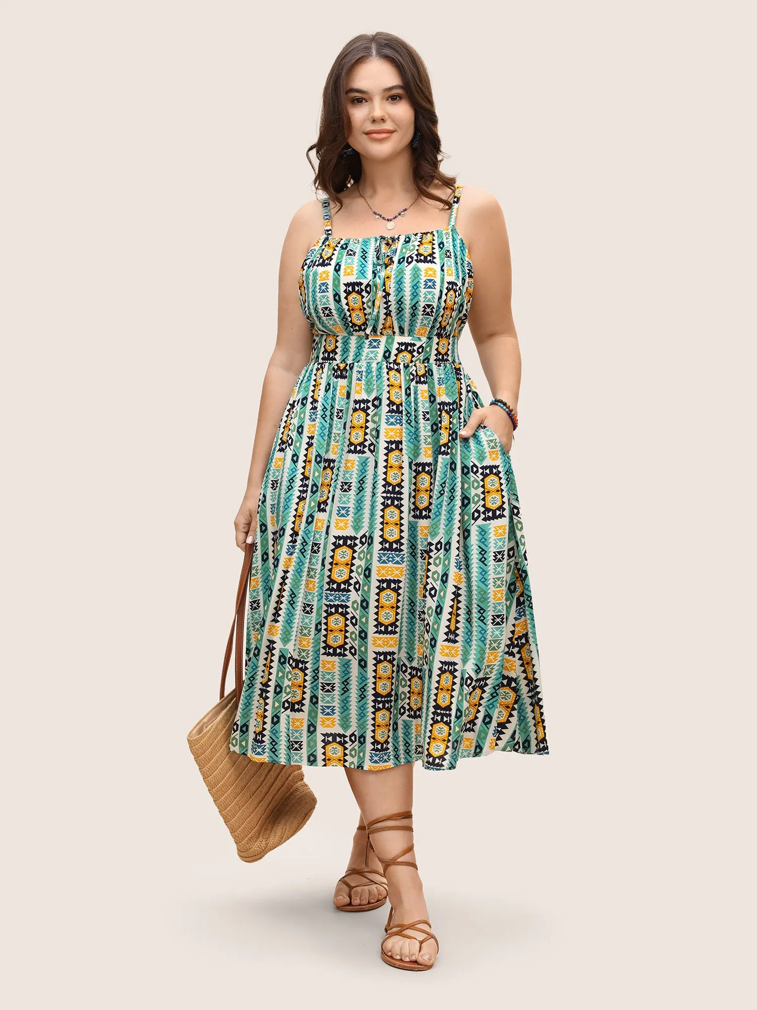 Geometric Bandana Print Tie Knot Midi Dress sold by Bloomchic