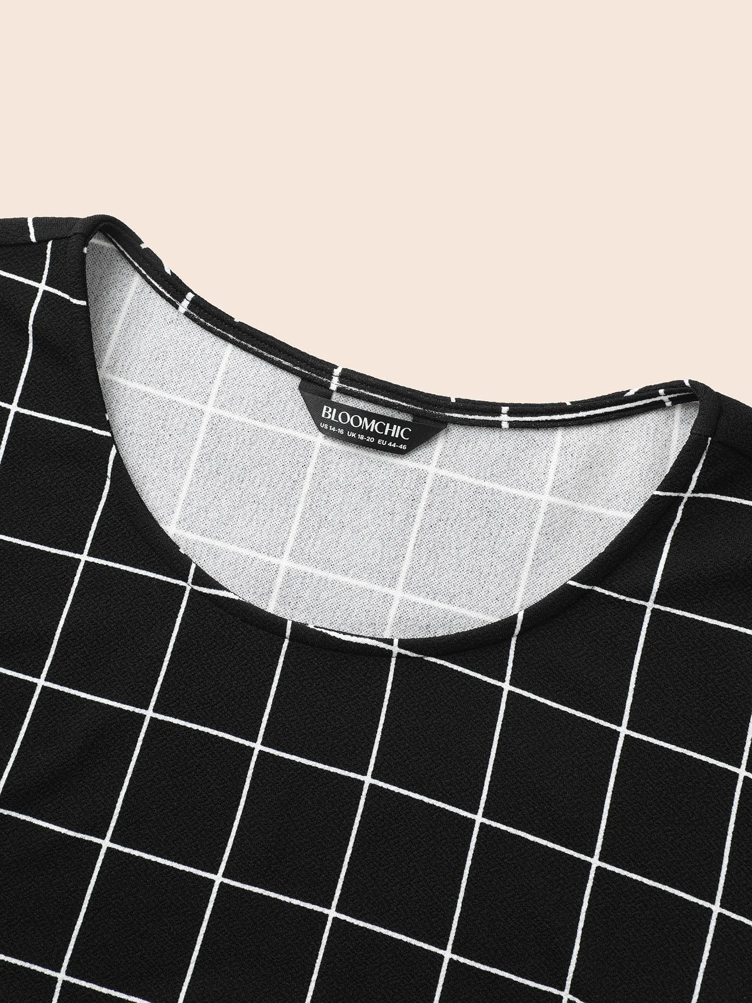 Plaid Round Neck Lantern Sleeve T-shirt sold by Bloomchic product image thumbnail 5