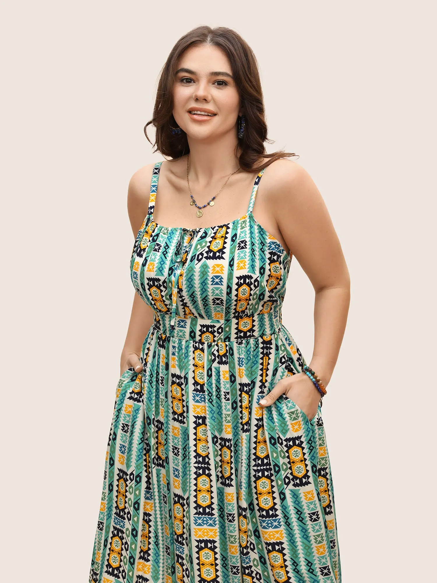 Geometric Bandana Print Tie Knot Midi Dress sold by Bloomchic product image thumbnail 2