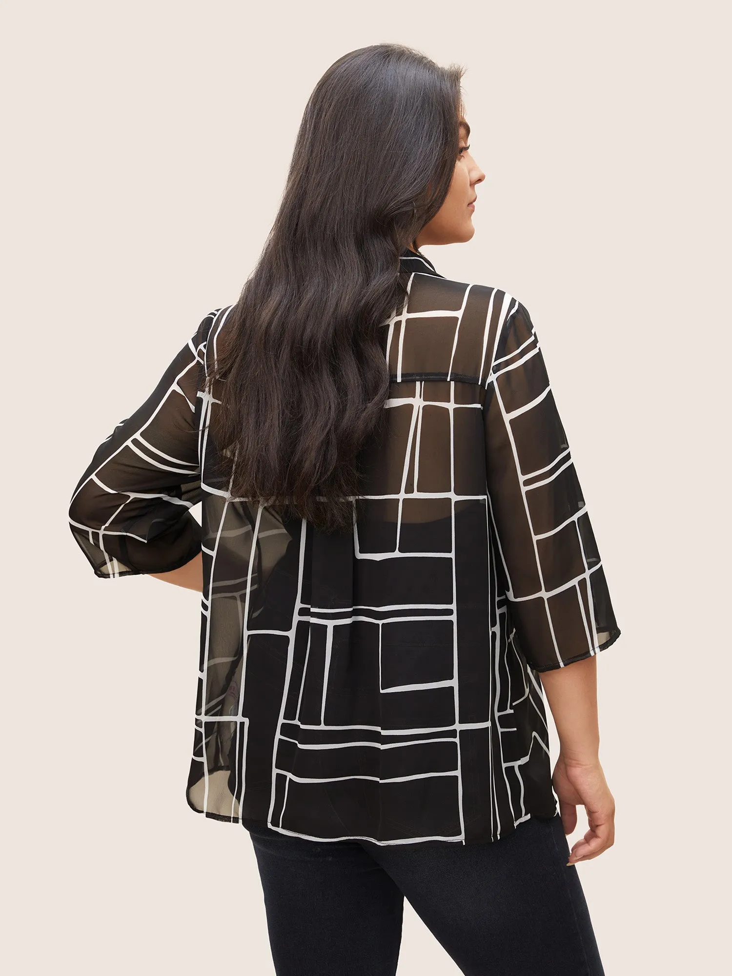 Geometric Mesh Pleated Tab Sleeve Blouse sold by Bloomchic product image thumbnail 4