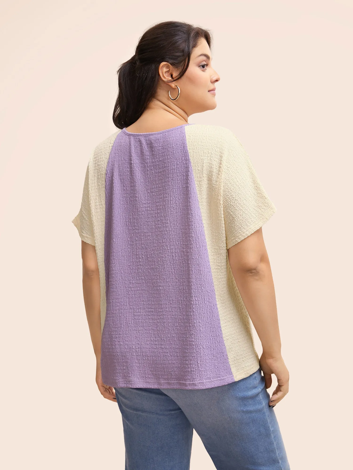Texture Patchwork Contrast Dolman Sleeve T-shirt sold by Bloomchic product image thumbnail 4