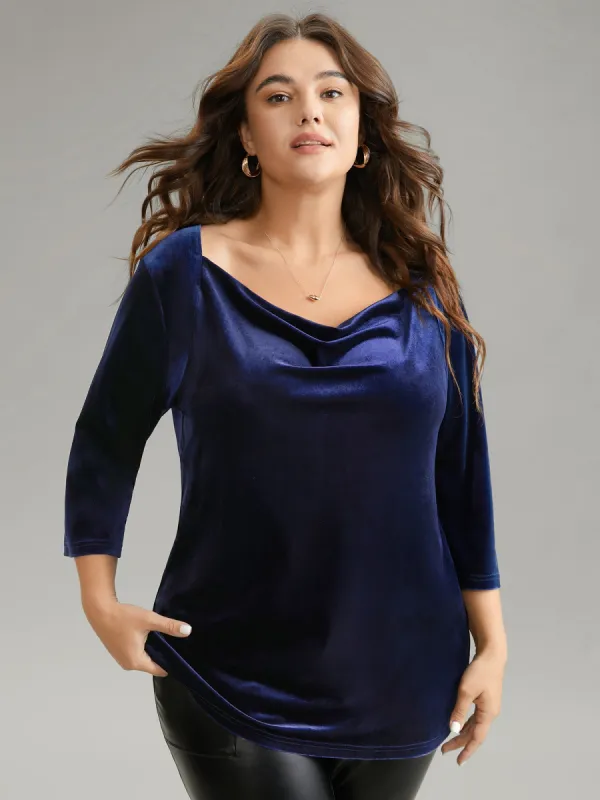 Plain Velvet Cowl Neck Blouse sold by Bloomchic