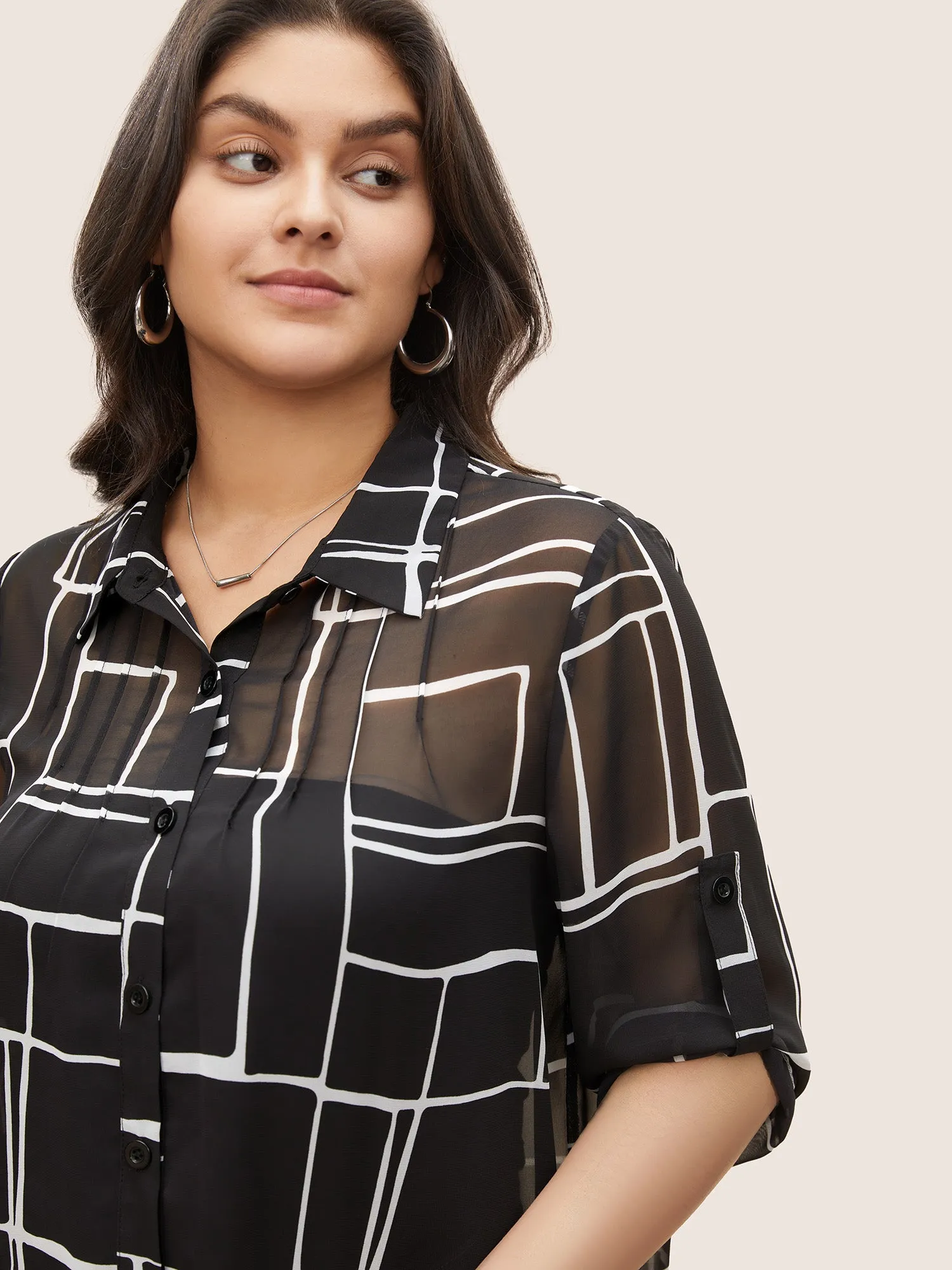 Geometric Mesh Pleated Tab Sleeve Blouse sold by Bloomchic product image thumbnail 3