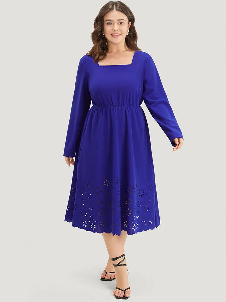 Plain Laser Cut Gathered Square Neck Dress sold by Bloomchic product image thumbnail 4