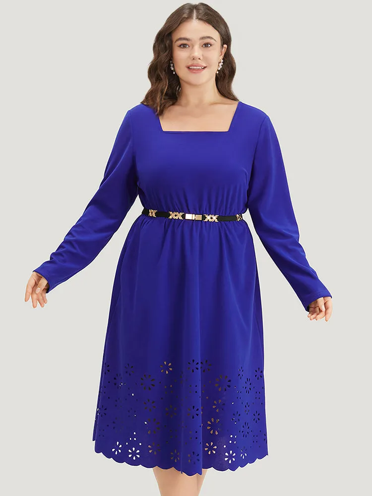 Plain Laser Cut Gathered Square Neck Dress sold by Bloomchic