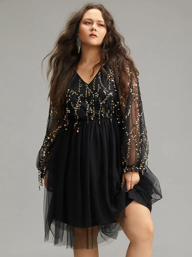 Sequin Mesh Patchwork Tassel Dress sold by Bloomchic product image thumbnail 5