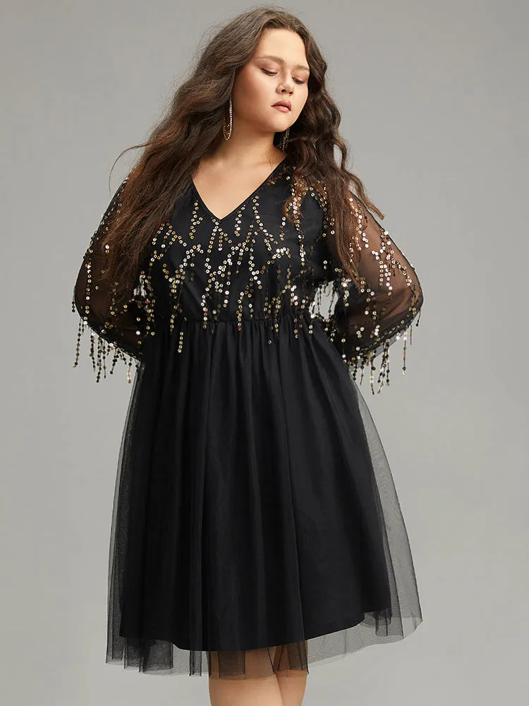 Sequin Mesh Patchwork Tassel Dress sold by Bloomchic product image thumbnail 4