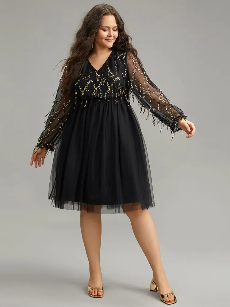 Sequin Mesh Patchwork Tassel Dress sold by Bloomchic product image thumbnail 2