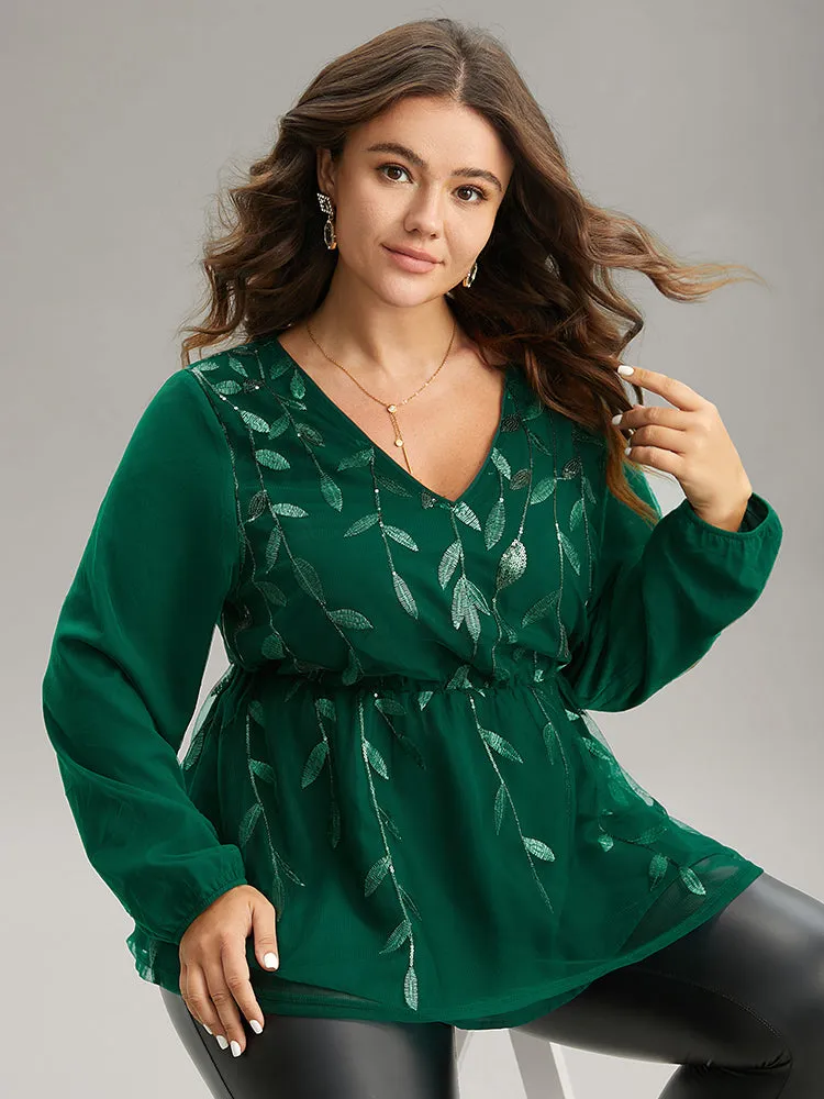 Leaves Embroidered Sequin Tiered Mesh Blouse sold by Bloomchic product image thumbnail 3