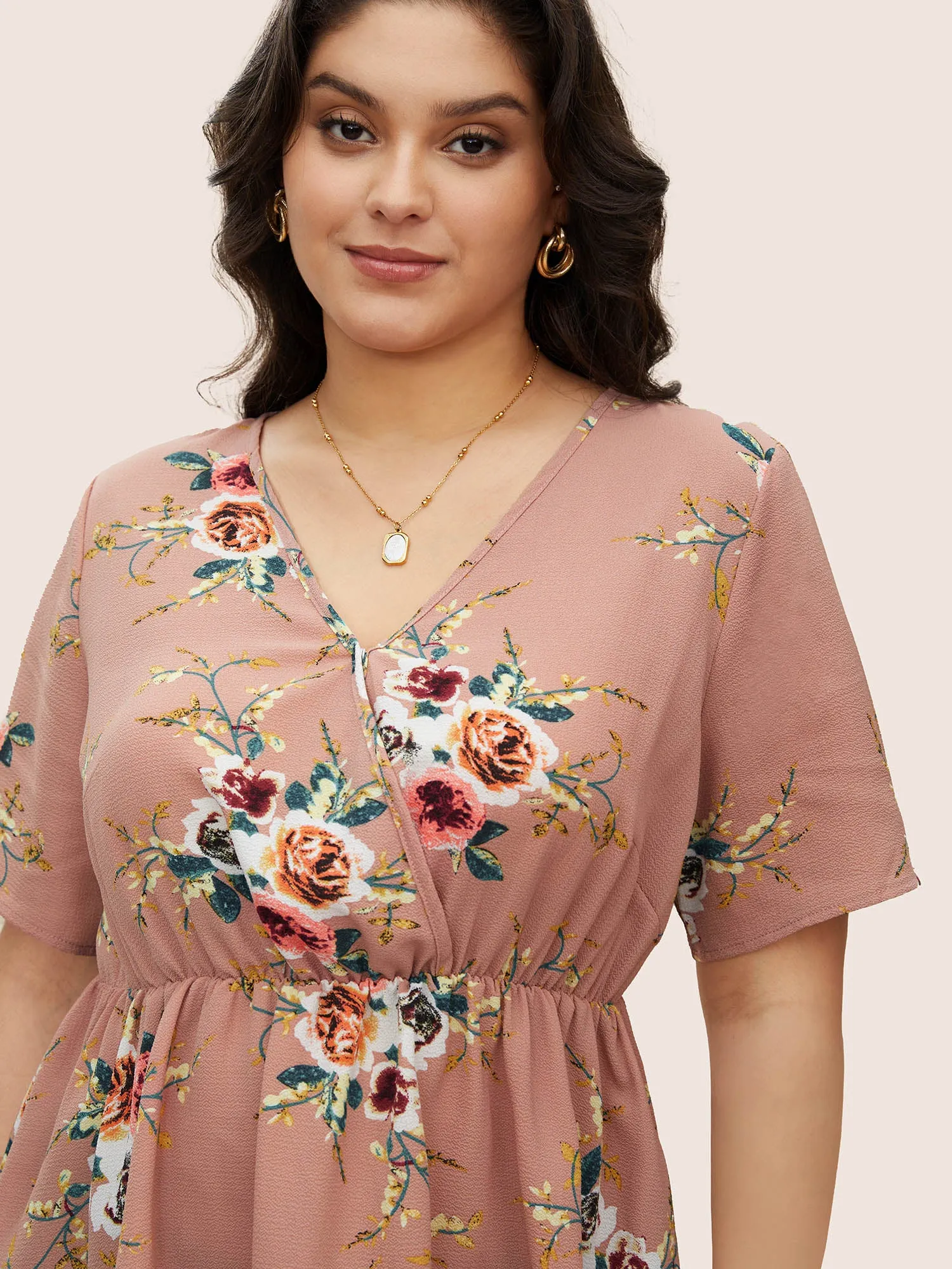 Floral Print Wrap Ruffles Asymmetrical Hem Blouse sold by Bloomchic product image thumbnail 3