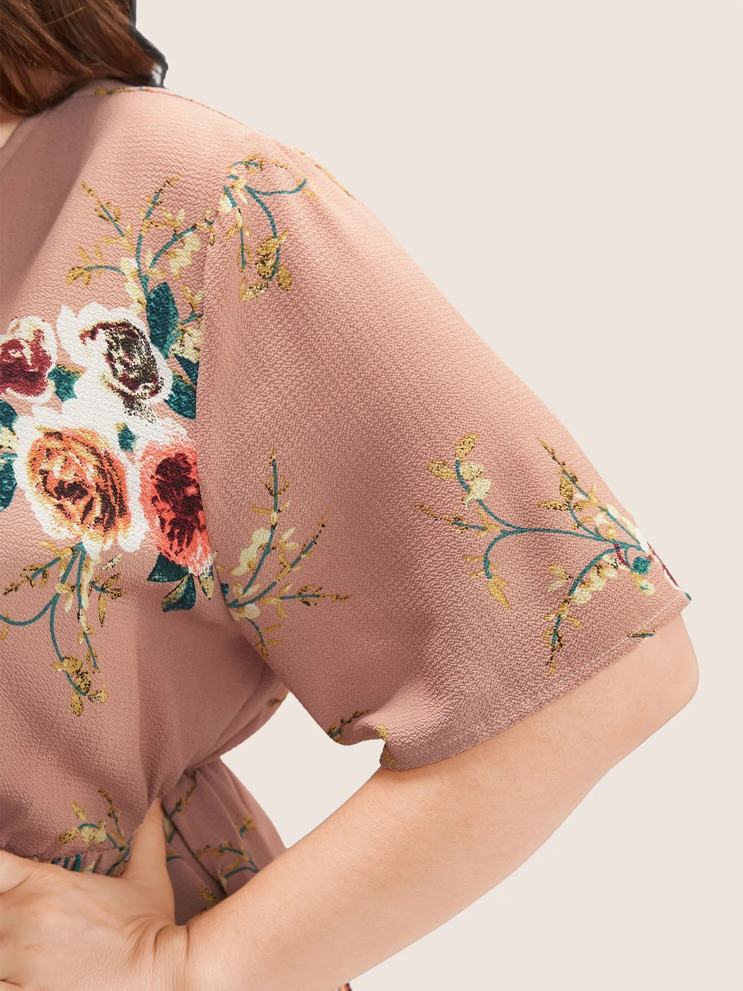 Floral Print Wrap Ruffles Asymmetrical Hem Blouse sold by Bloomchic product image thumbnail 5