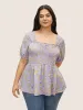 Floral Square Neck Shirred Frill Trim Blouse sold by Bloomchic