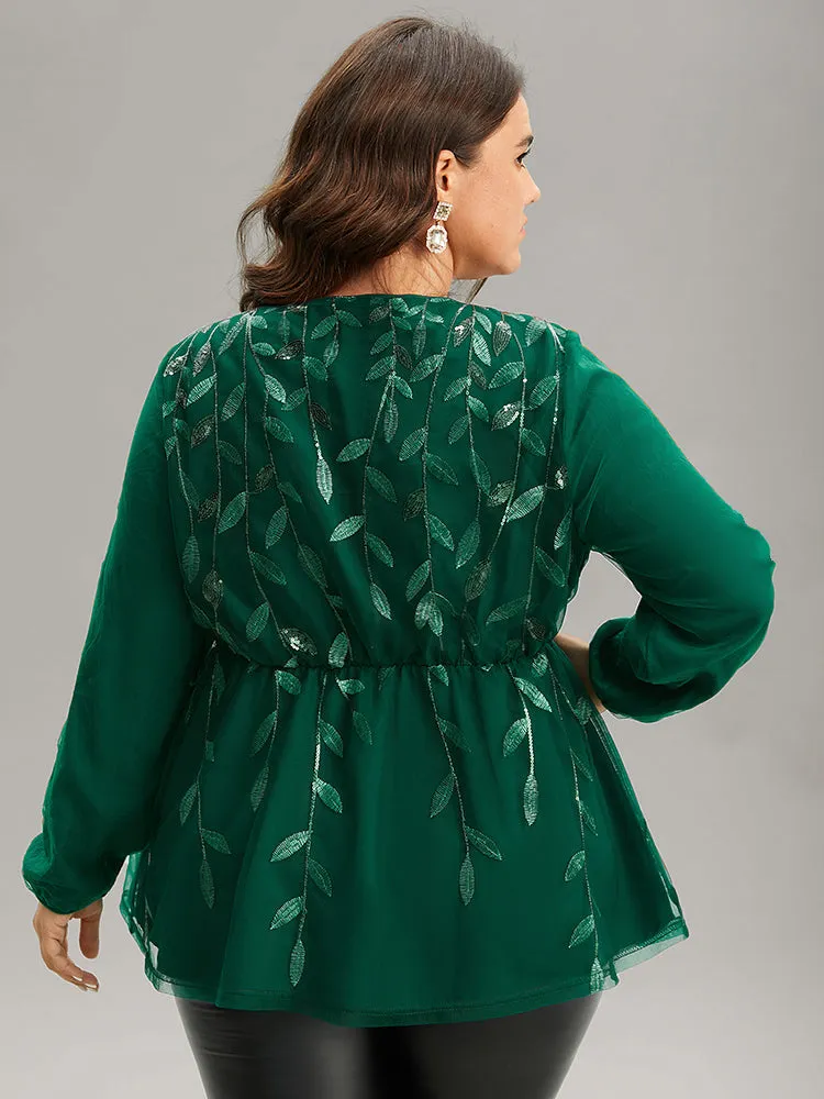 Leaves Embroidered Sequin Tiered Mesh Blouse sold by Bloomchic product image thumbnail 2