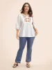 Floral Embroidered Tie Knot Lantern Sleeve Blouse sold by Bloomchic