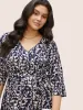 Geometric Elastic Waist Belted Tab Sleeve Dress sold by Bloomchic