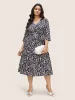 Geometric Elastic Waist Belted Tab Sleeve Dress sold by Bloomchic
