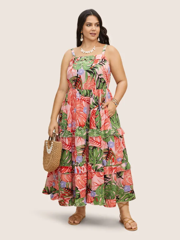 Leaf Print Elastic Waist Gathered Pocket Dress sold by Bloomchic