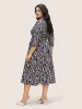 Geometric Elastic Waist Belted Tab Sleeve Dress sold by Bloomchic