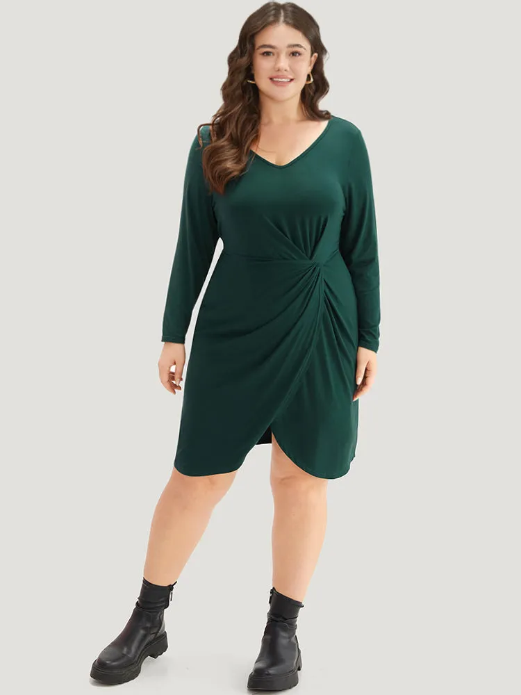 Solid Wrap Twist Front V Neck Dress sold by Bloomchic product image thumbnail 4