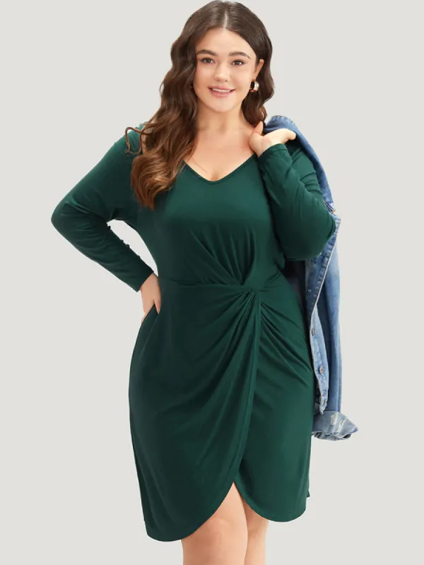 Solid Wrap Twist Front V Neck Dress sold by Bloomchic