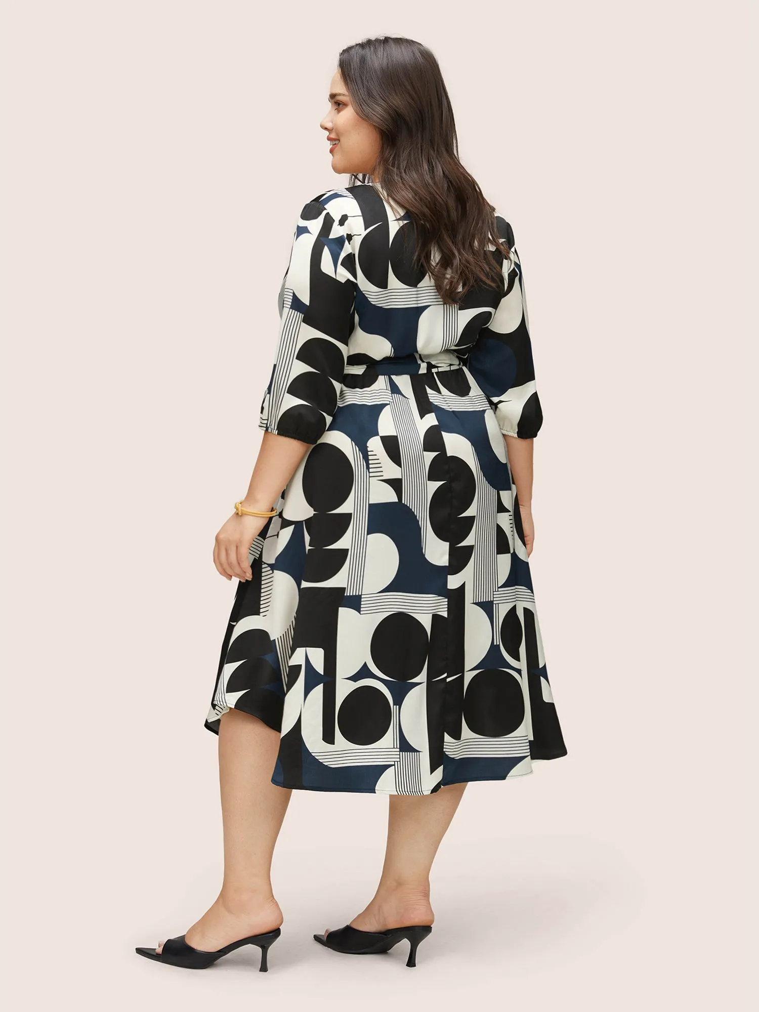 Geometric Belted Notched Button Up Dress sold by Bloomchic product image thumbnail 3