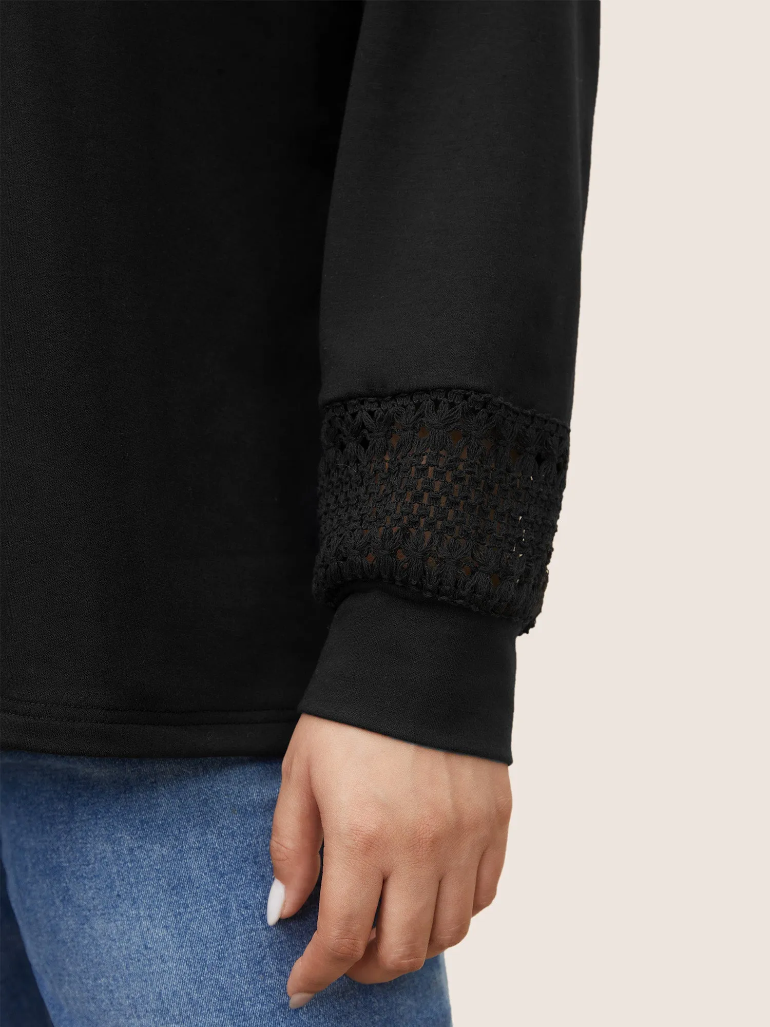 Plain Turtle Neck Crochet Lace Sweatshirt sold by Bloomchic product image thumbnail 5