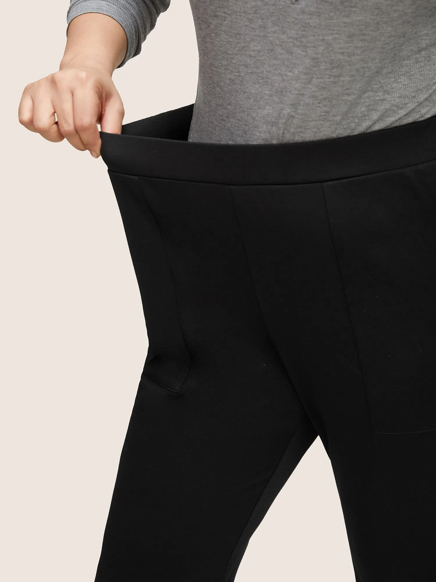 Solid Elastic Waist Pocket Flare Leg Pants sold by Bloomchic product image thumbnail 4