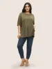 Solid Drop Shoulder Split Hem T-shirt sold by Bloomchic