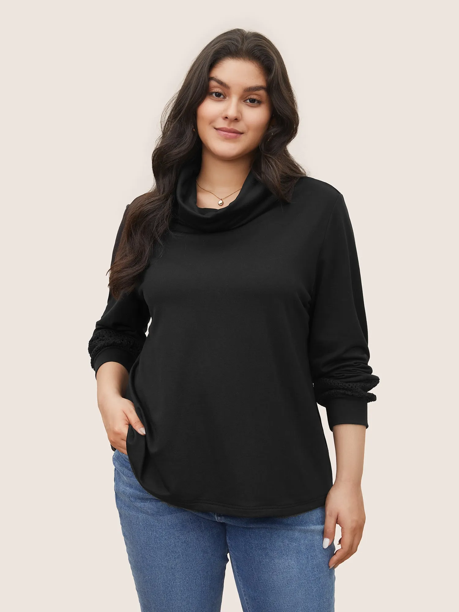 Plain Turtle Neck Crochet Lace Sweatshirt sold by Bloomchic product image thumbnail 3