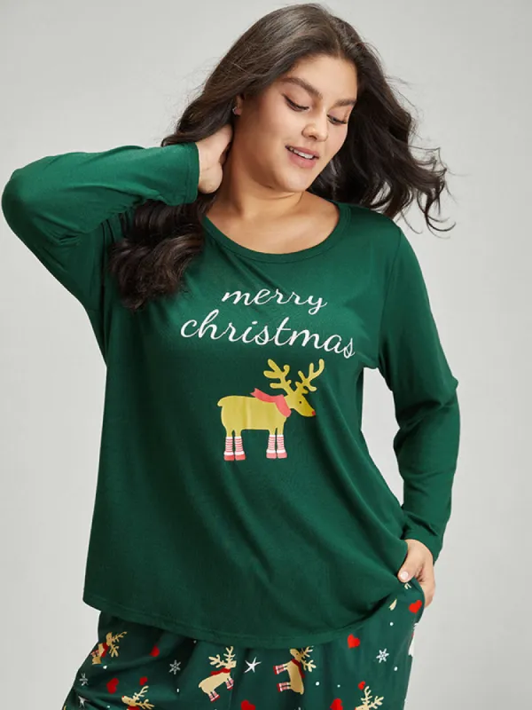 Christmas Elk Print Round Neck Sleep Top sold by Bloomchic