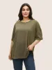 Solid Drop Shoulder Split Hem T-shirt sold by Bloomchic