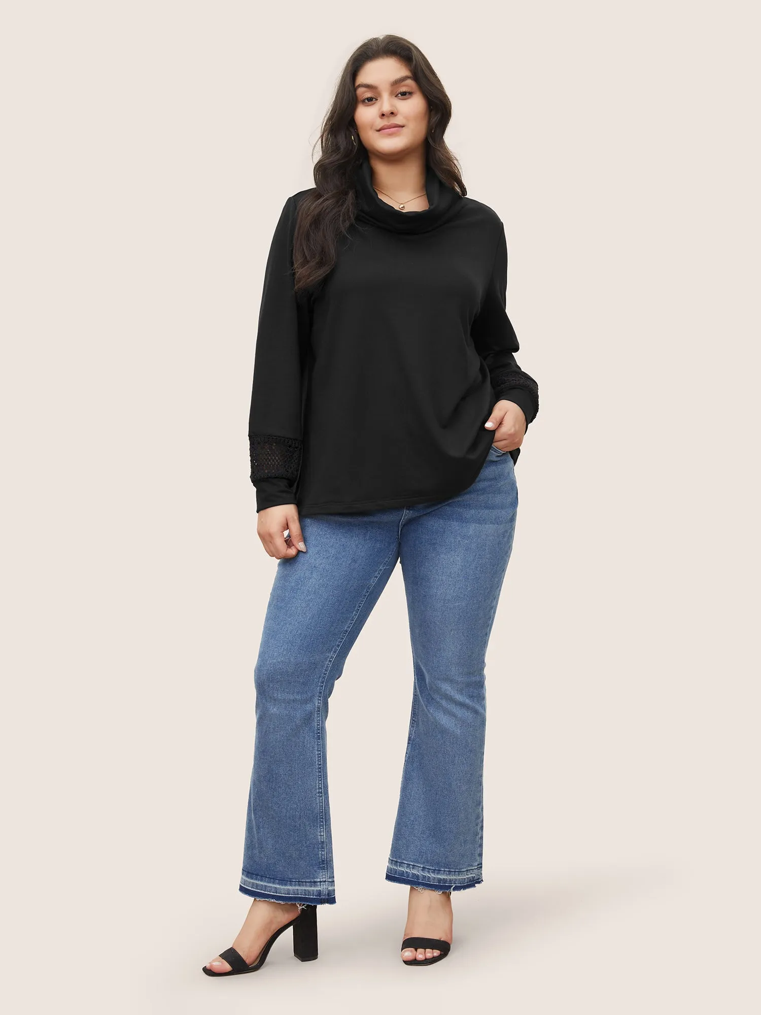 Plain Turtle Neck Crochet Lace Sweatshirt sold by Bloomchic product image thumbnail 4