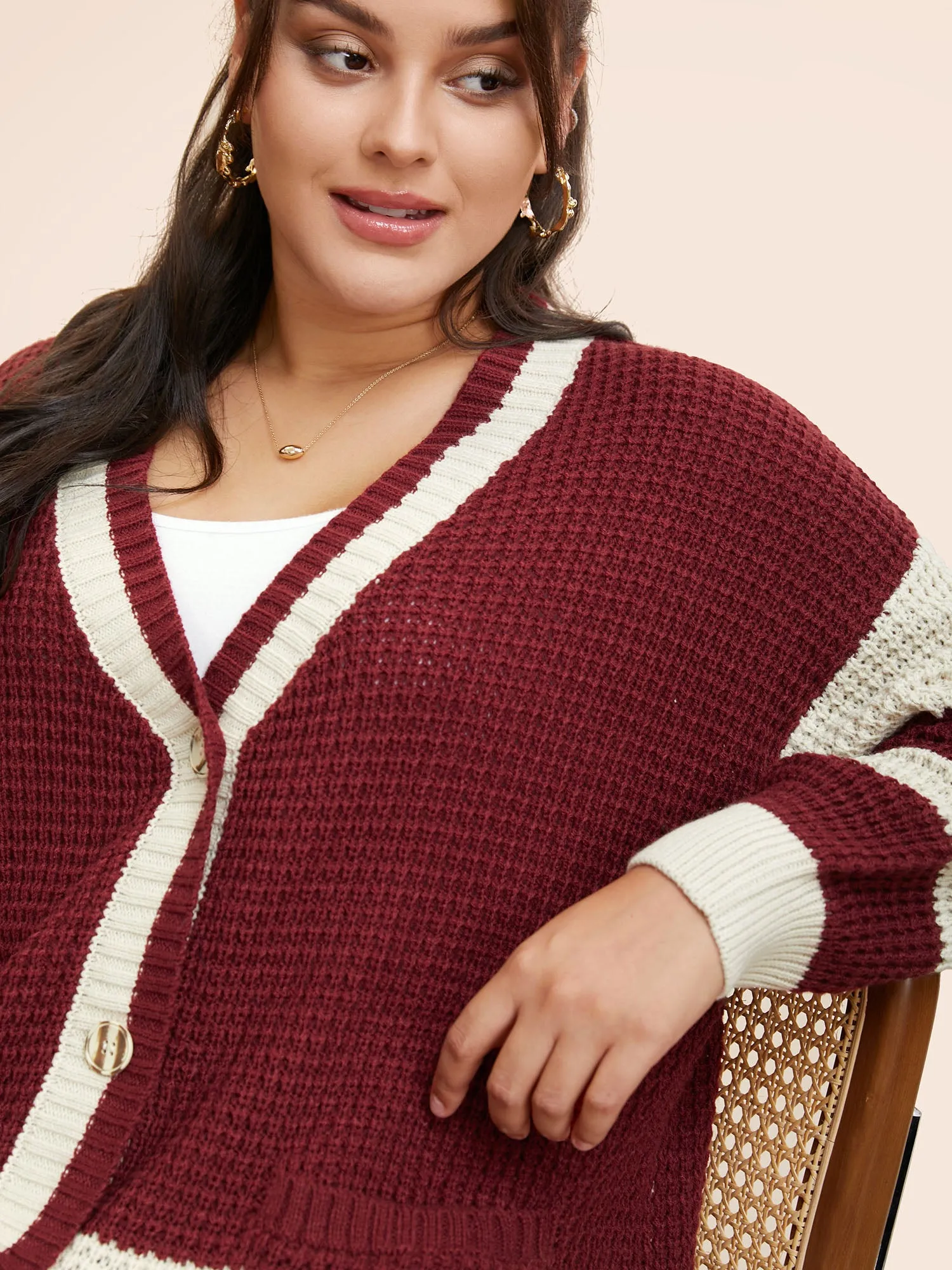 Colorblock Contrast Textured Patched Pocket Cardigan sold by Bloomchic product image thumbnail 5