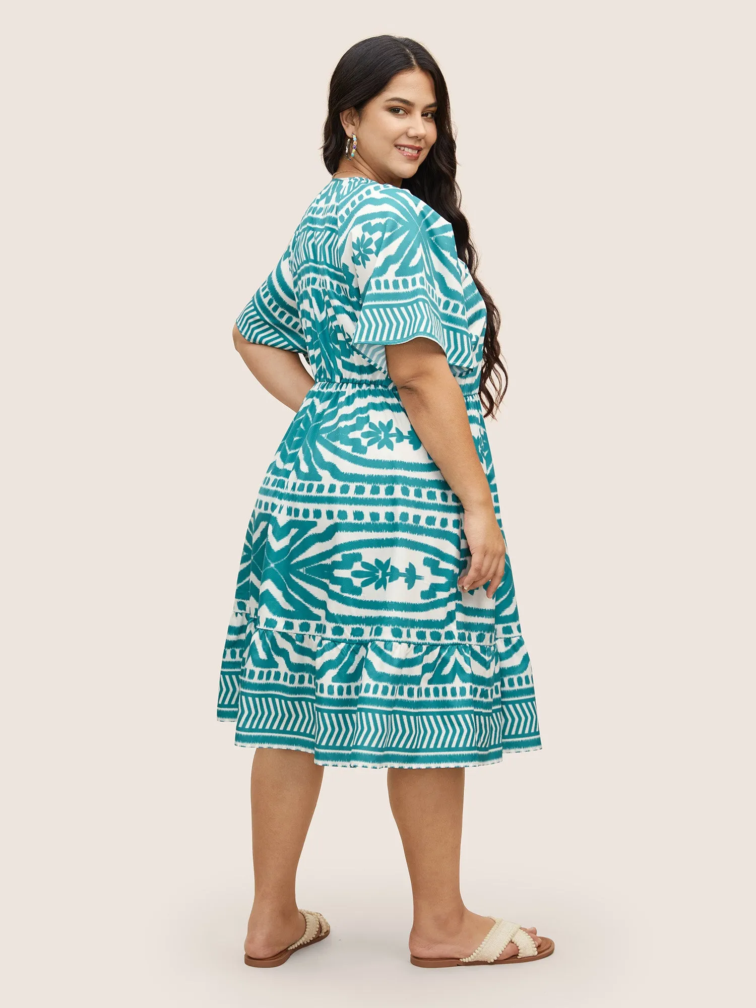 V Neck Boho Print Ruffle Sleeve Dress sold by Bloomchic product image thumbnail 3