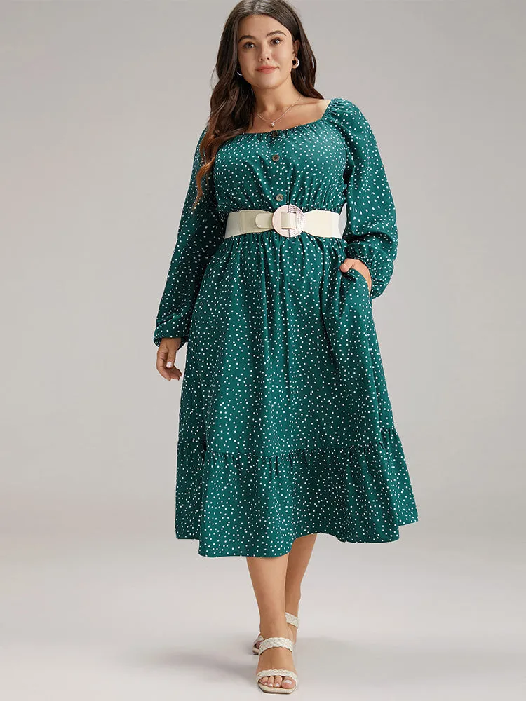 Polka Dot Square Neck Shirred Button Detail Dress sold by Bloomchic product image thumbnail 4