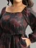 Floral Mesh Belted Gathered Lantern Sleeve Dress sold by Bloomchic