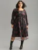 Floral Mesh Belted Gathered Lantern Sleeve Dress sold by Bloomchic