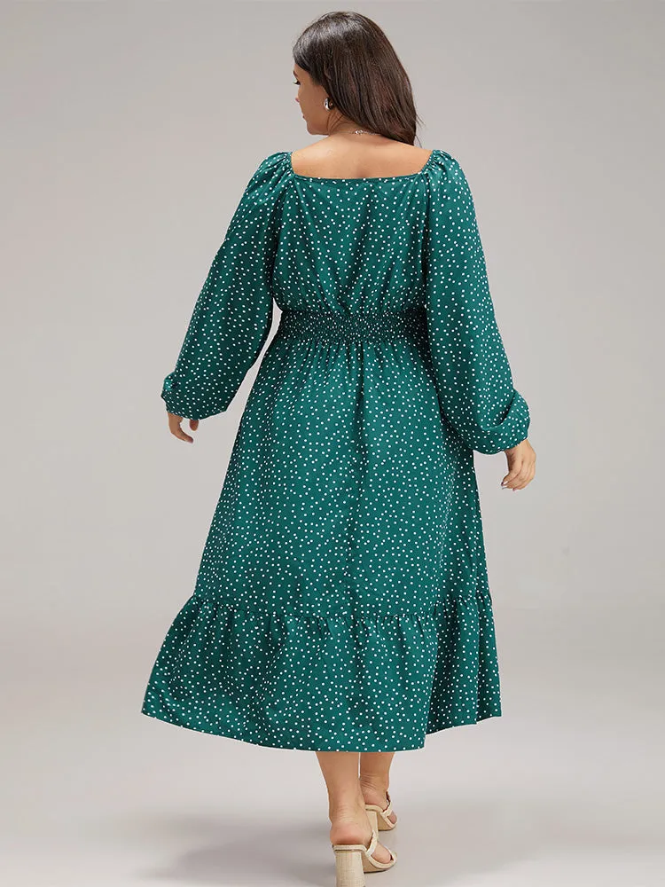 Polka Dot Square Neck Shirred Button Detail Dress sold by Bloomchic product image thumbnail 5
